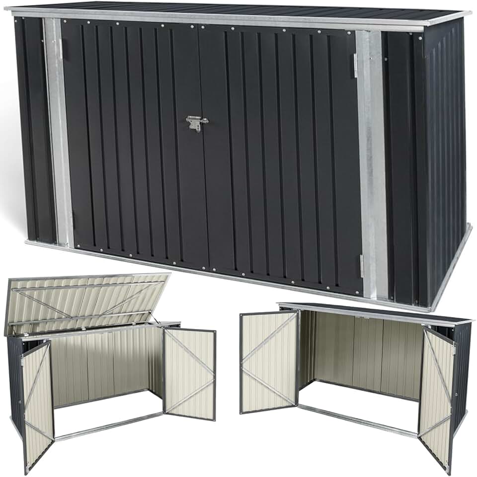 jardinito - Abri de jardin métal 210x105x130cm - toit ouvrant, double porte, rangement vélos