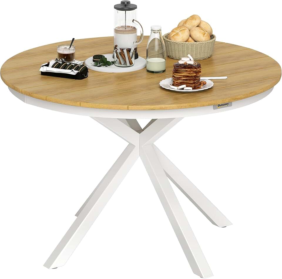 jardinito - table ronde de jardin ø118 cm - aluminium, effet bois, pieds réglables