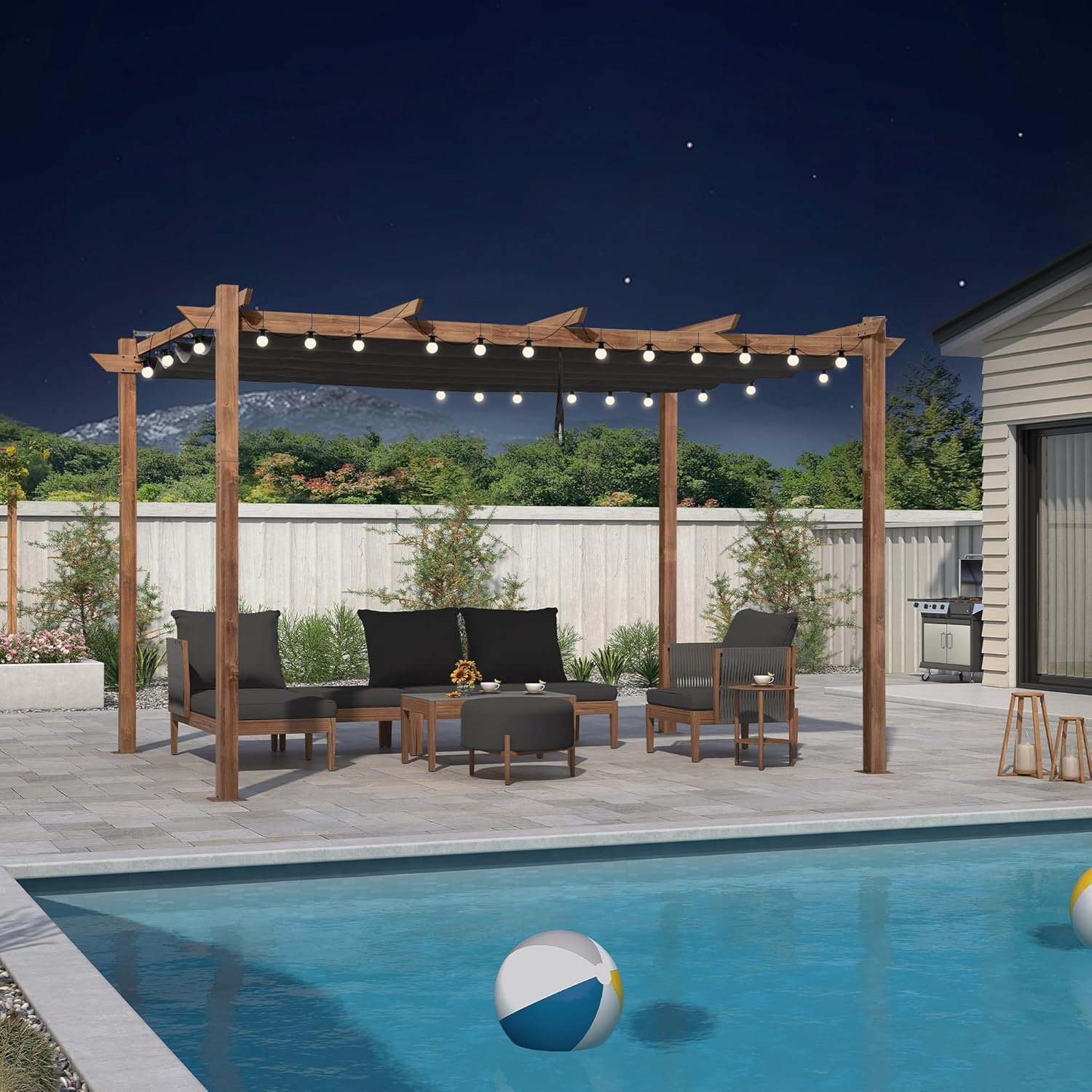 jardinito - Pergola aluminium - 4x3m - éclairage intégré, toit rétractable