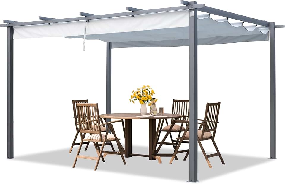 jardinito - Pergola pavillon série - 3x4 m, toit rétractable, acier, gris