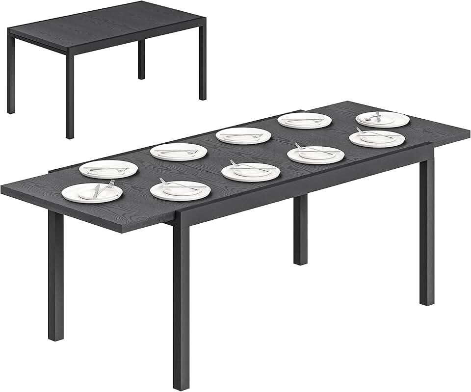 jardinito - Table Extensible - 154-214 cm - Aluminium bois, pieds réglables, 8-10 pers.