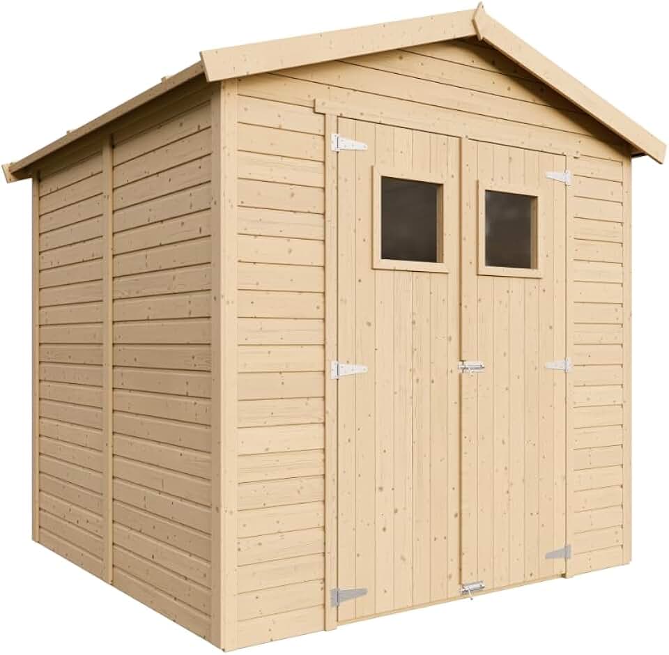 Abri de Jardin en Bois Naturel - Stockage extérieur avec fenêtres H228x222x233 cm/4,2 m² Hangar en Bois Naturel - Atelier Rangement Outils et vélos- jardinito M351