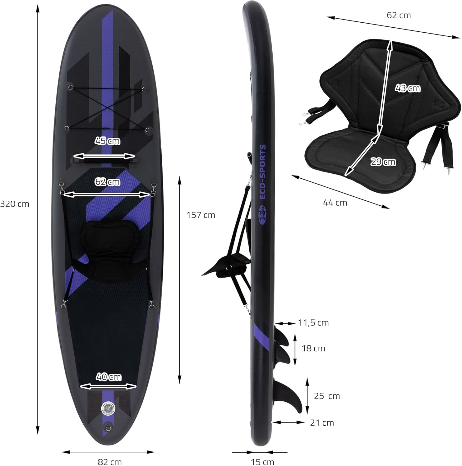 jardinito - Stand Up Paddle Gonflable - 305/308/320/380 cm - PVC, 120/150 kg, 10/15 cm