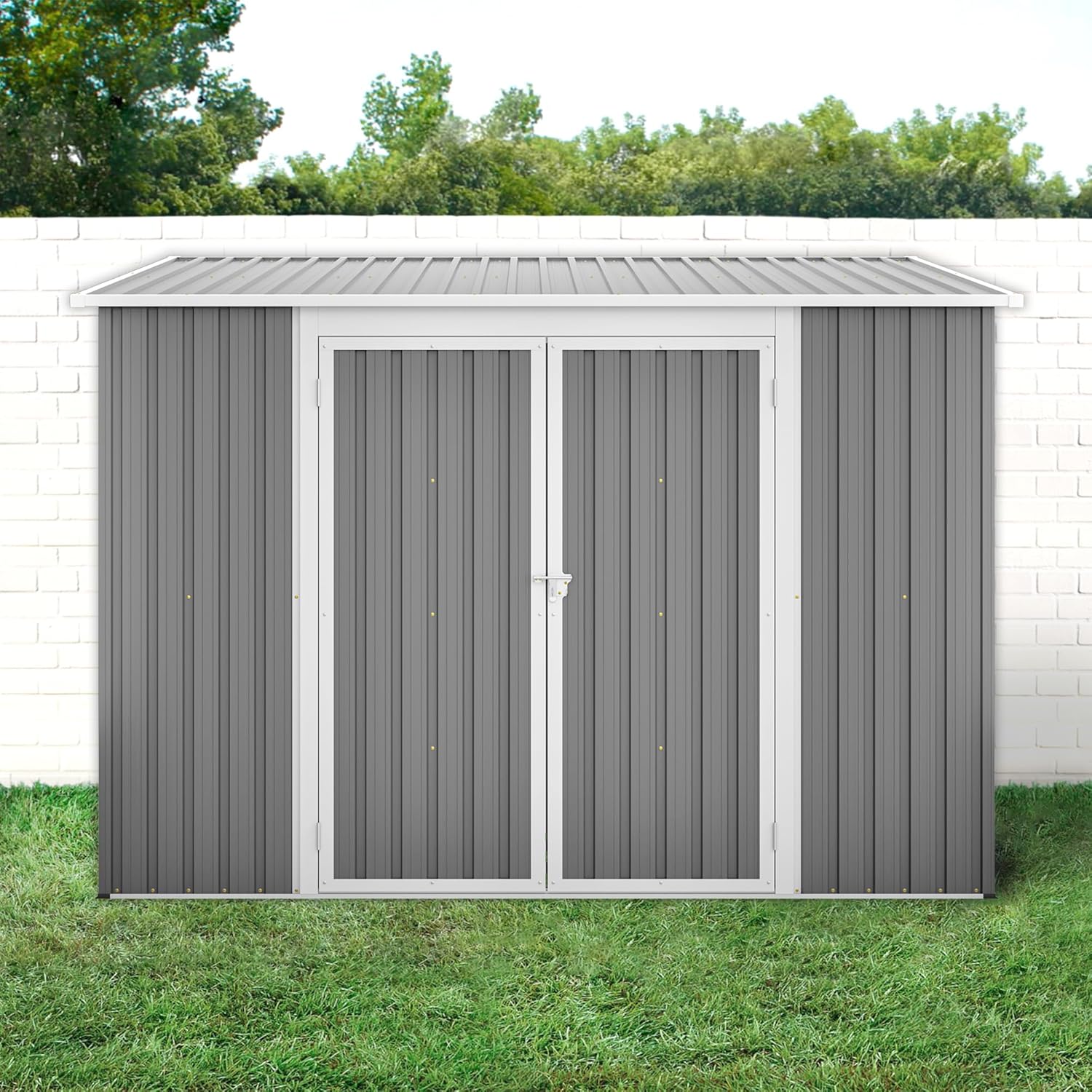 Abri de jardin avec toit à pignon, remise à outils 6x8 pieds, abri à outils en métal avec double portes et serrure, résistant aux intempéries avec sol, pour vélos et outils de jardin, gris