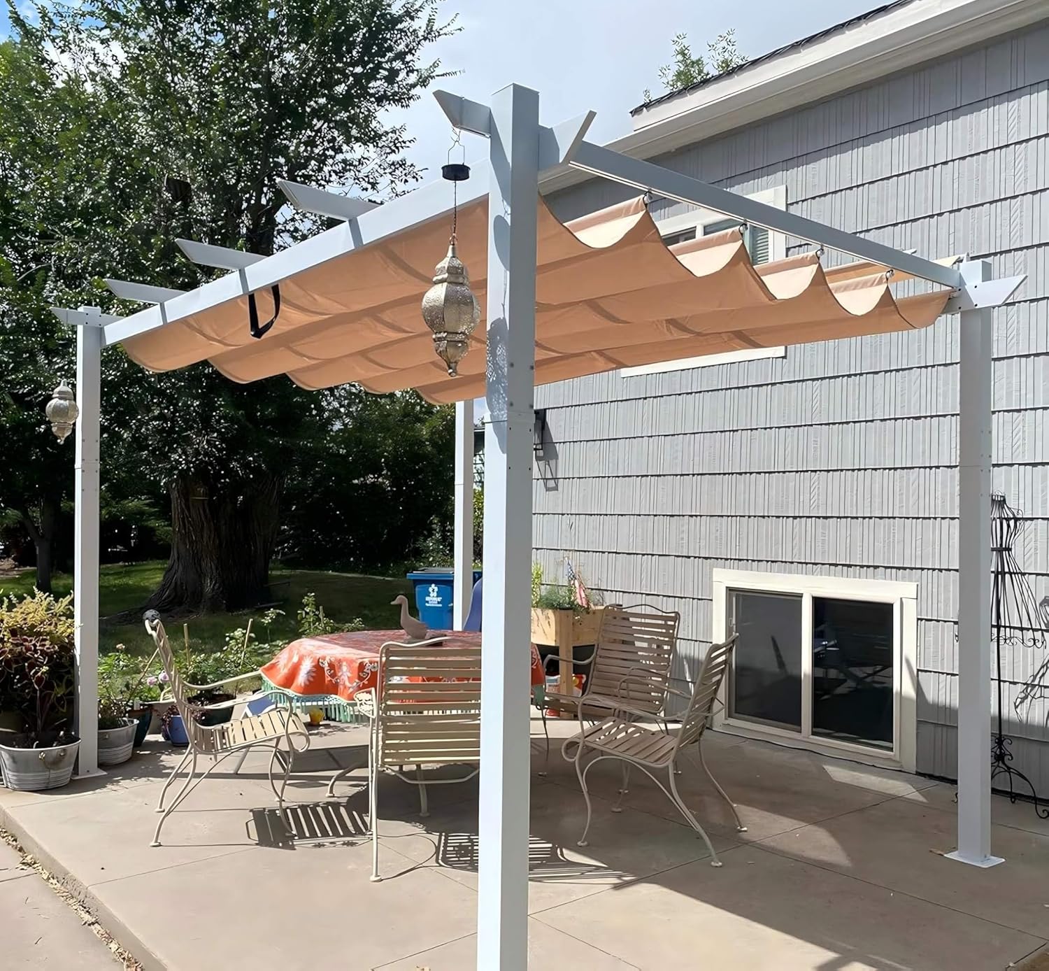 jardinito - Pergola aluminium - 4x3m - éclairage intégré, toit kaki