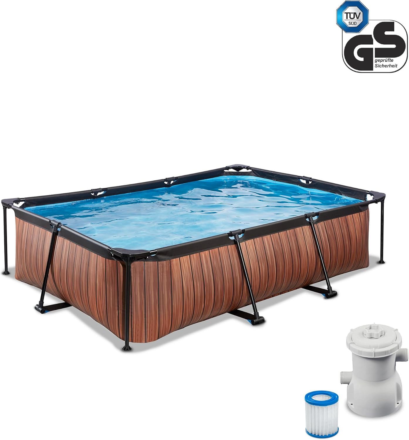 jardinito Piscine en Bois - 300 x 200 x 65 cm - Rectangulaire et compacte - avec Pompe à Filtre à Cartouche - Facile d'accès - Convient pour Les Tout-Petits - Cadre Solide - Design Unique - Marron