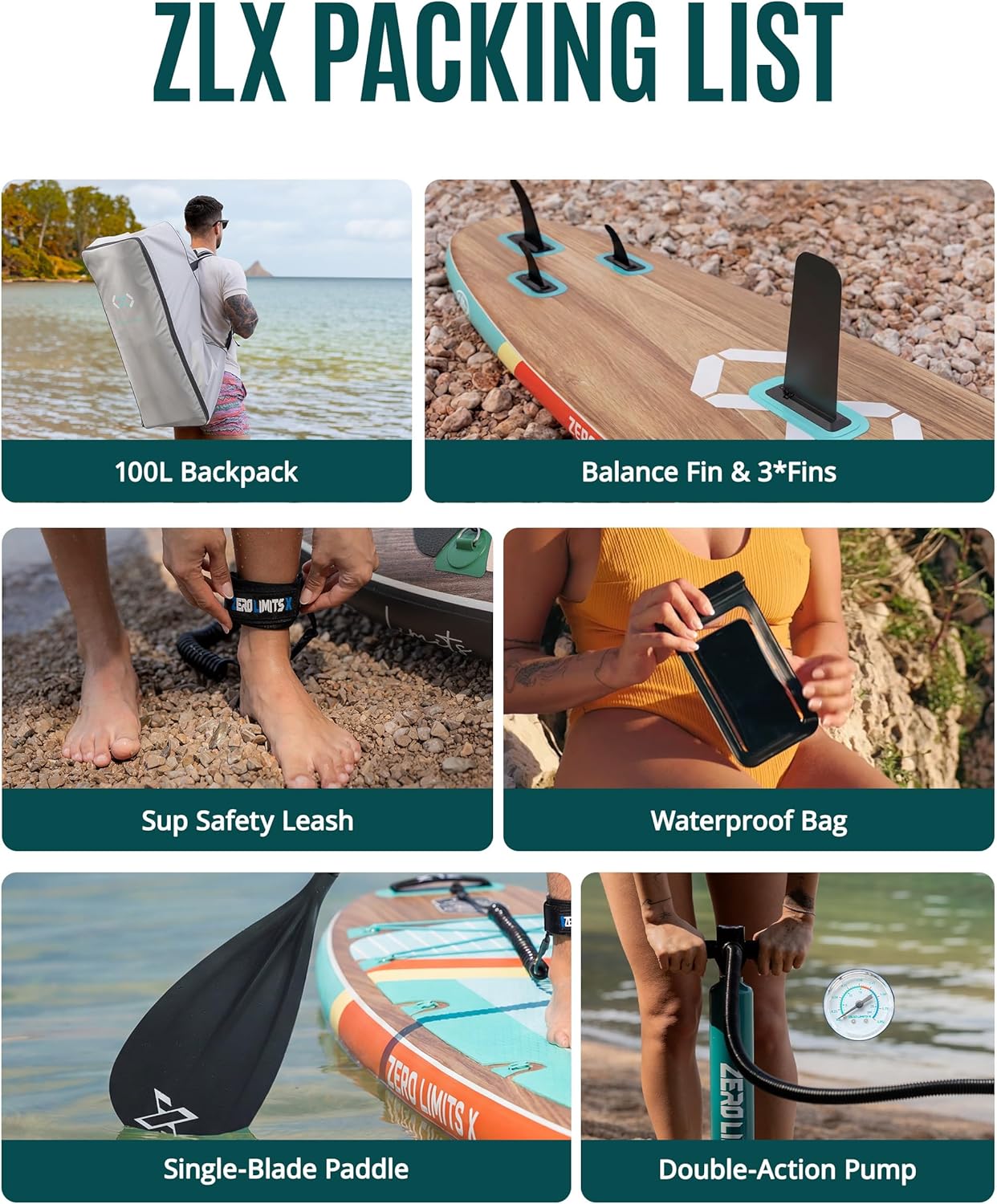 ZLX - Paddle gonflable série Extra Large - 350x89 cm - planche stable, antidérapante, accessoires premium, avec siège go