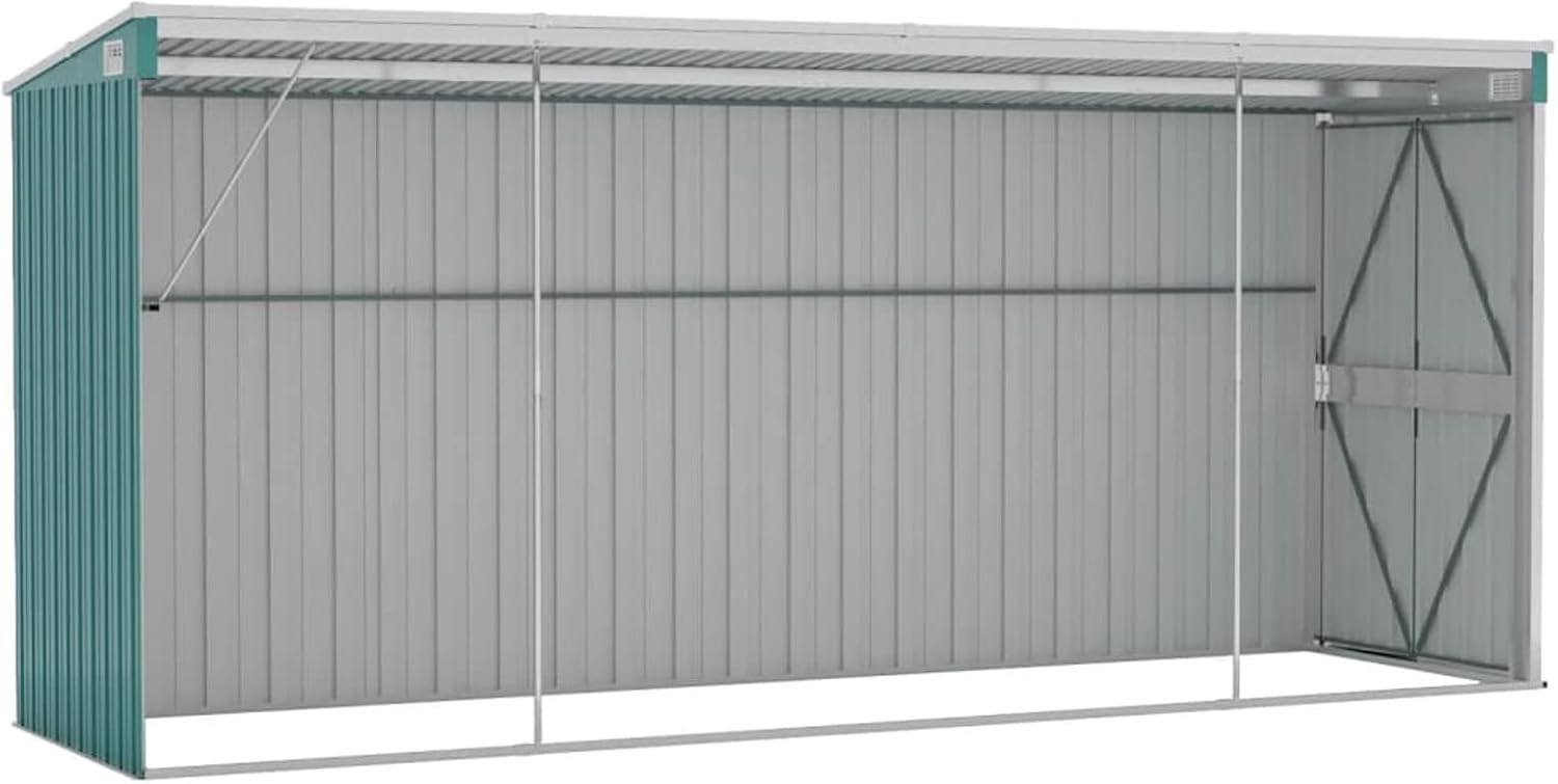Abri de jardin mural acier galvanisé vert 118x382x178cm, robuste