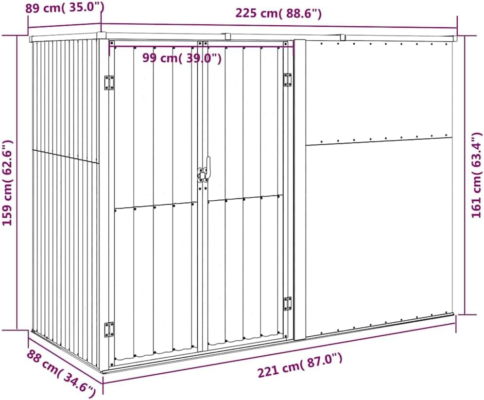 jardinito Abri à Outils de Jardin Gris 225x89x161 cm Acier galvanisé, Maison & Jardin, Pelouses & Jardins, Vie en extérieur, Structures extérieures, Cabanes & abris de Jardin, Gris, (Poids 36.62KG)