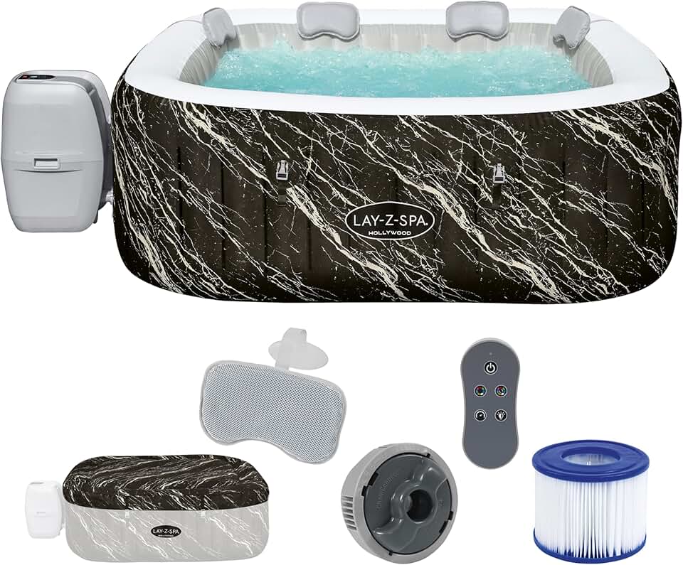 jardinito - Hollywood Luxe - 180x180x66cm - spa LED 4-6 personnes, noir