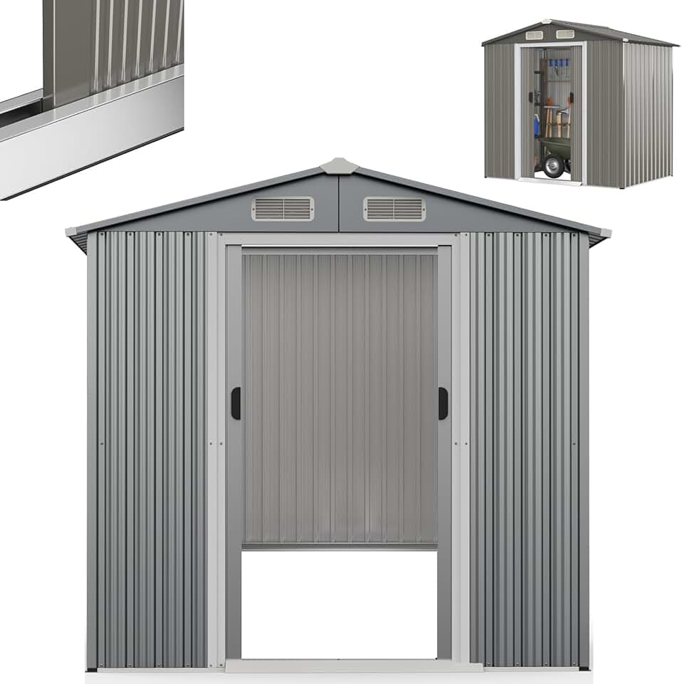 jardinito - abri de jardin métal - 182x129x186cm - double porte, toit appenti, volets - 3,6M3-2,2M2