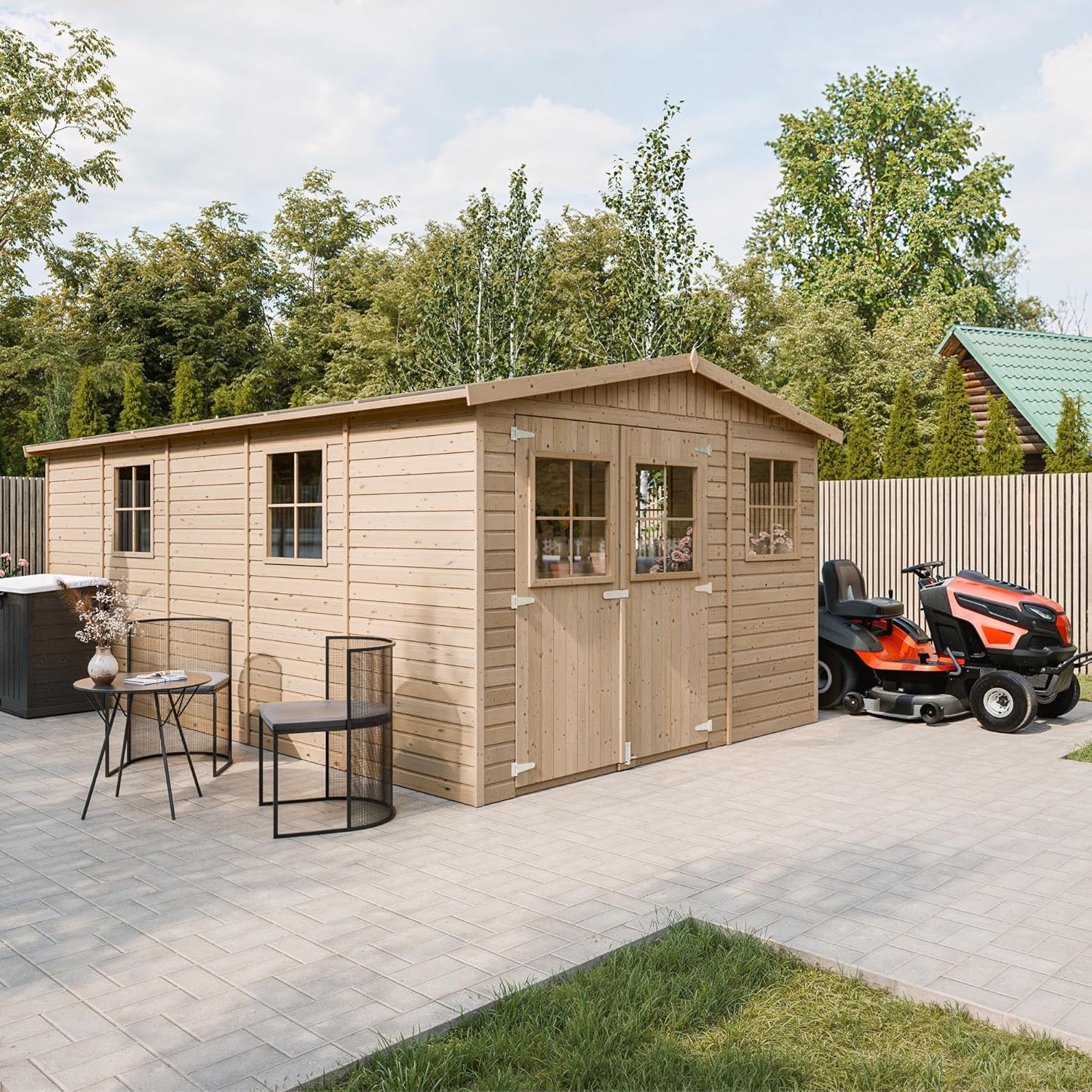 ABRI de Jardin en Bois Exterieur avec Les PLANCHERS IMPRÉGNÉ - Chalet en Pin/épicéa- H226x324x516 cm/15 m²- Construction de Panneaux- Rangement pour vélos, Remise à Outils- jardinito M337+M337G