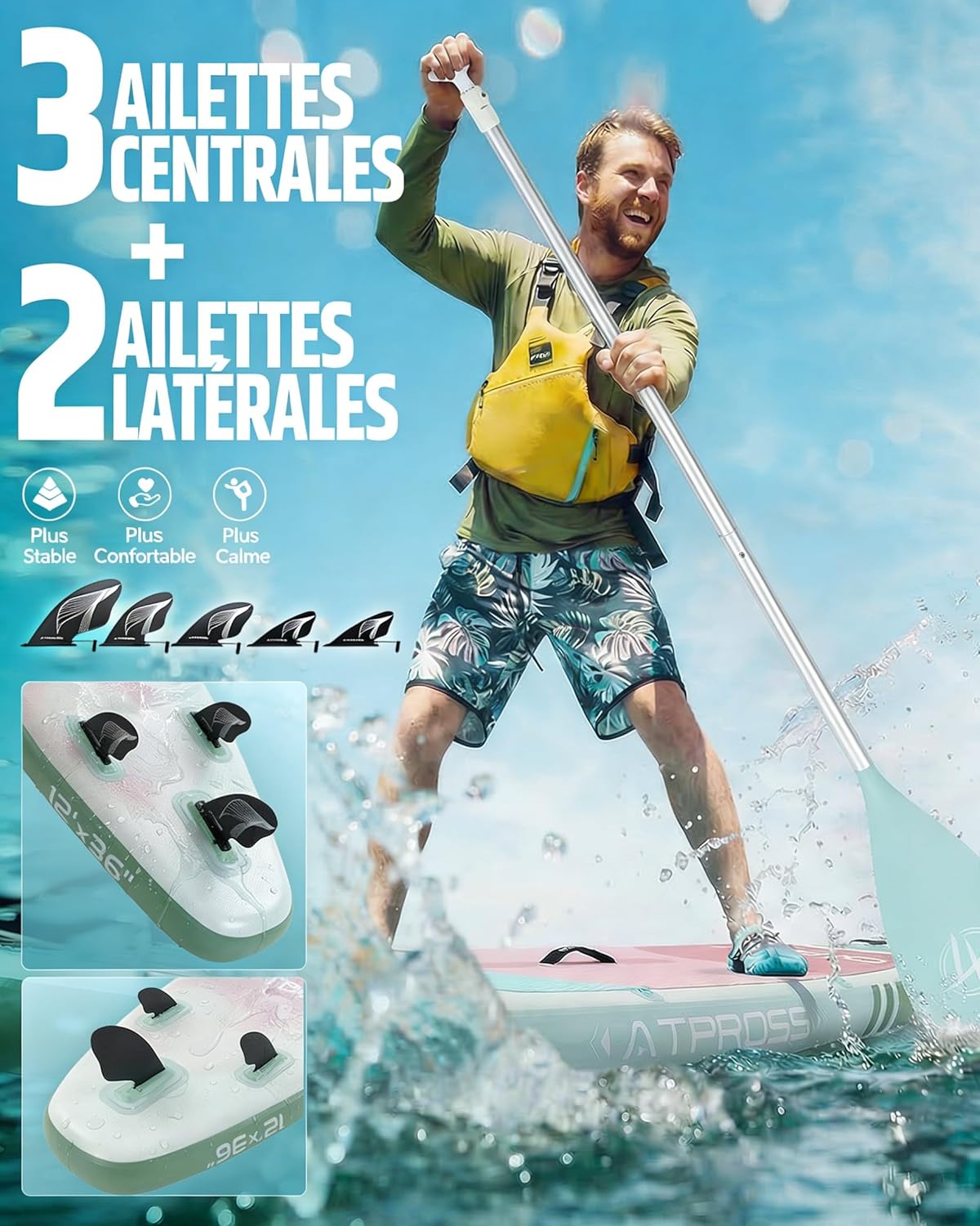 Planche de Paddle Gonflable - kayak 2 places 366x92cm - siège inclus & charge 240kg