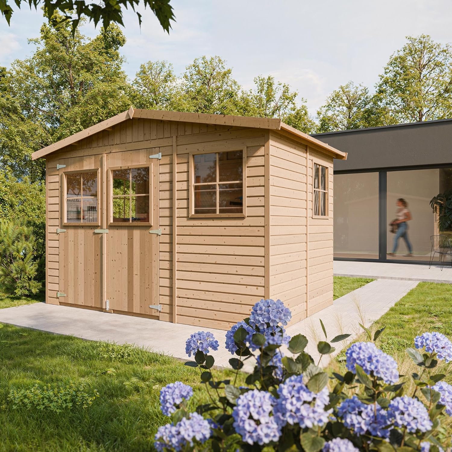 Abri de Jardin en Bois Exterieur avec Les PLANCHERS IMPRÉGNÉ- Cabane de Jardin en Pin/épicéa-H226x324x216 cm/6m2- Construction de Panneaux- Rangement pour vélos, Remise à Outils- jardinito M334+M334G