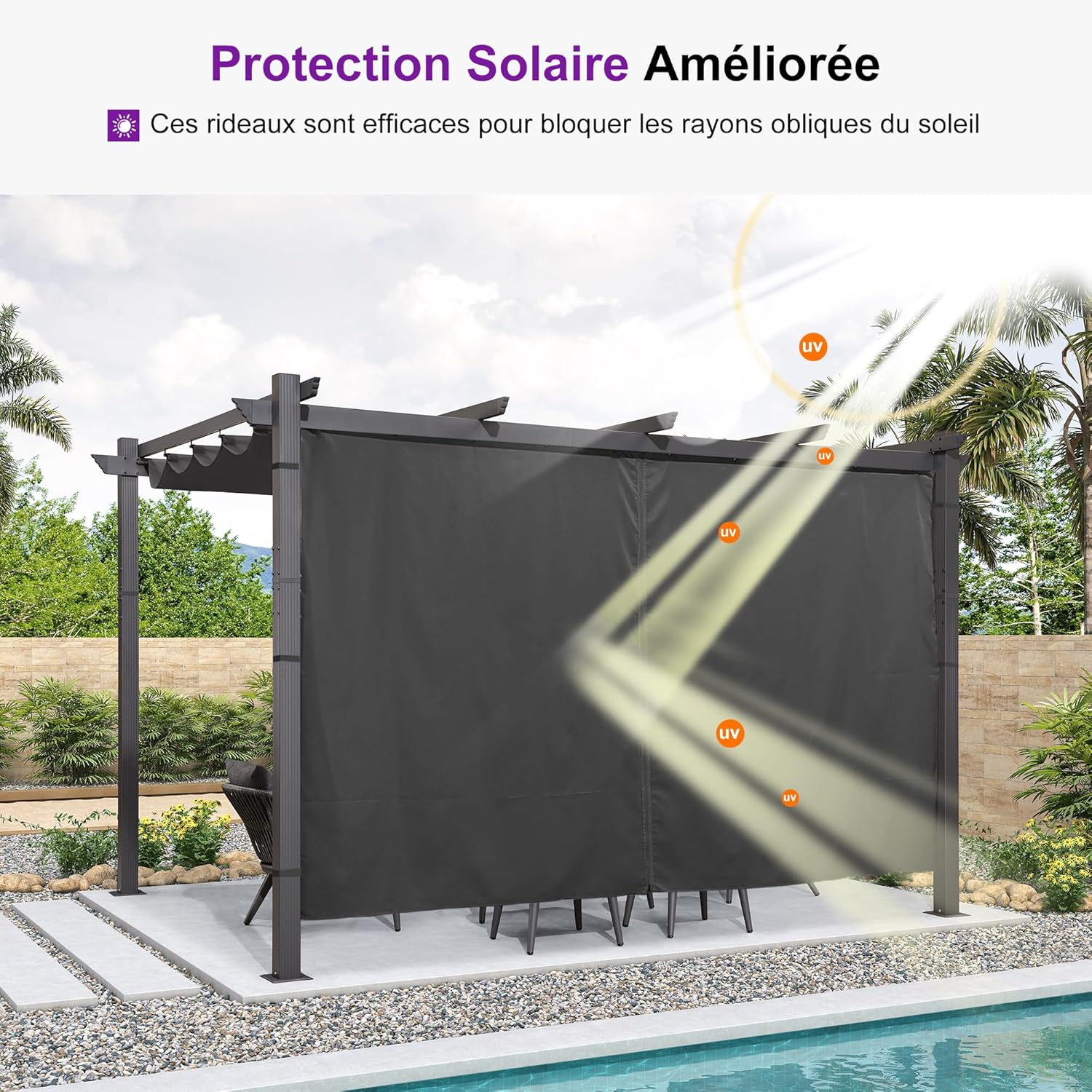 jardinito - pergola aluminium série 4x3m rideau toit coulissant gris