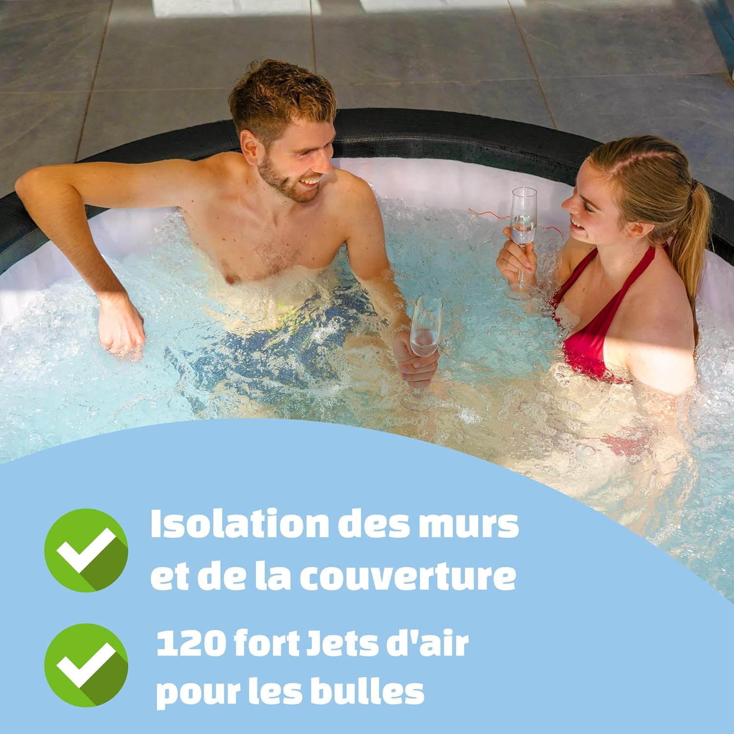jardinito - Leather Premium Spa extérieur 184x73cm - 4 places, chauffage, 120 jets air
