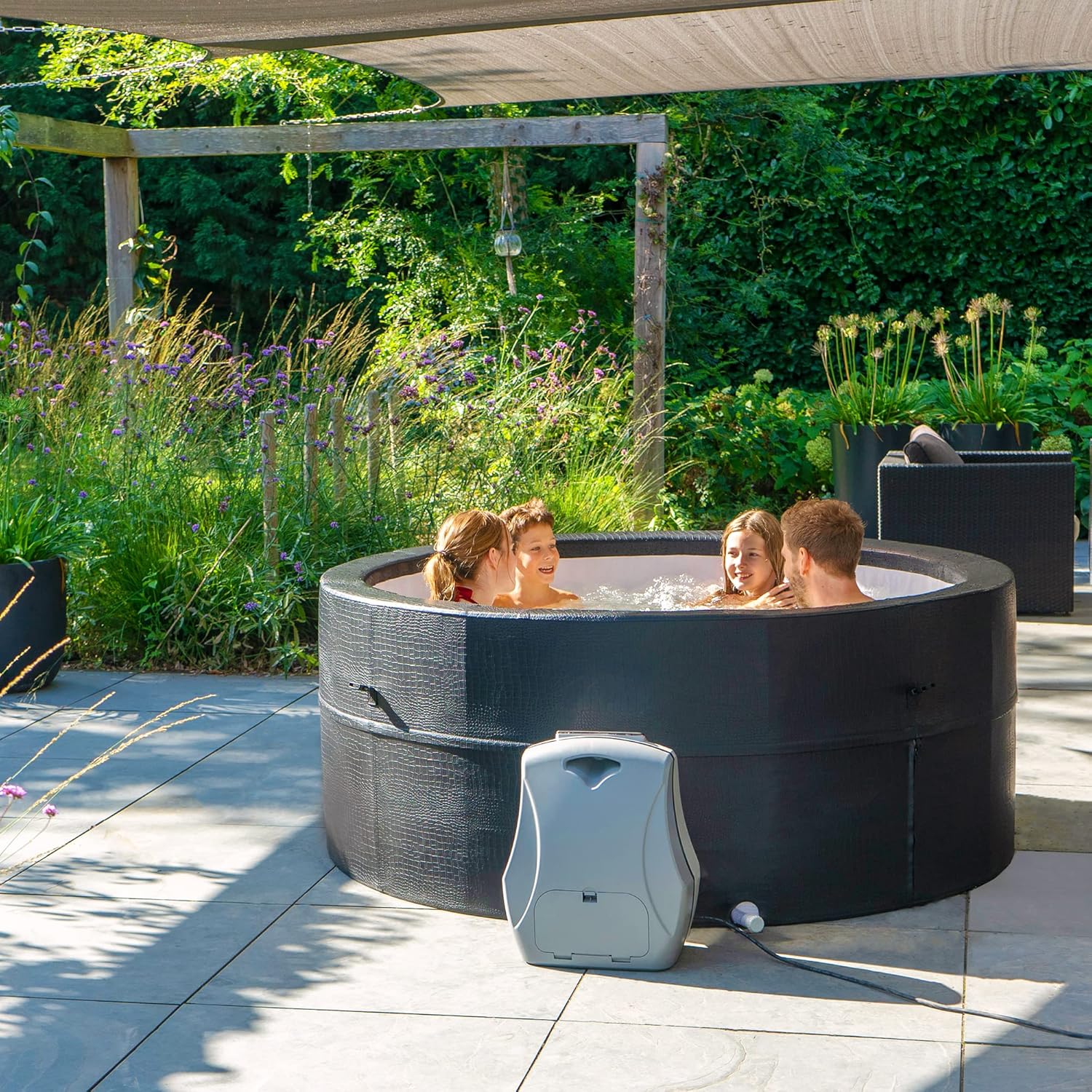 jardinito - Leather Premium Spa extérieur 184x73cm - 4 places, chauffage, 120 jets air