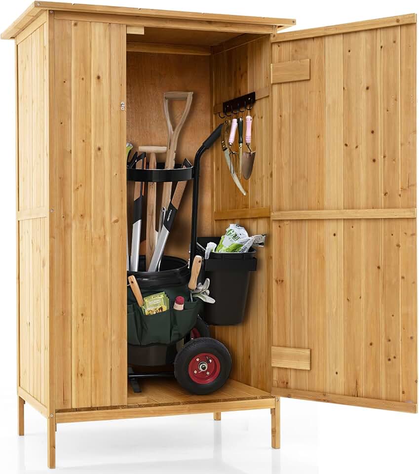 jardinito - armoire jardin bois - 3 étagères, toit asphalte, porte verrouillée