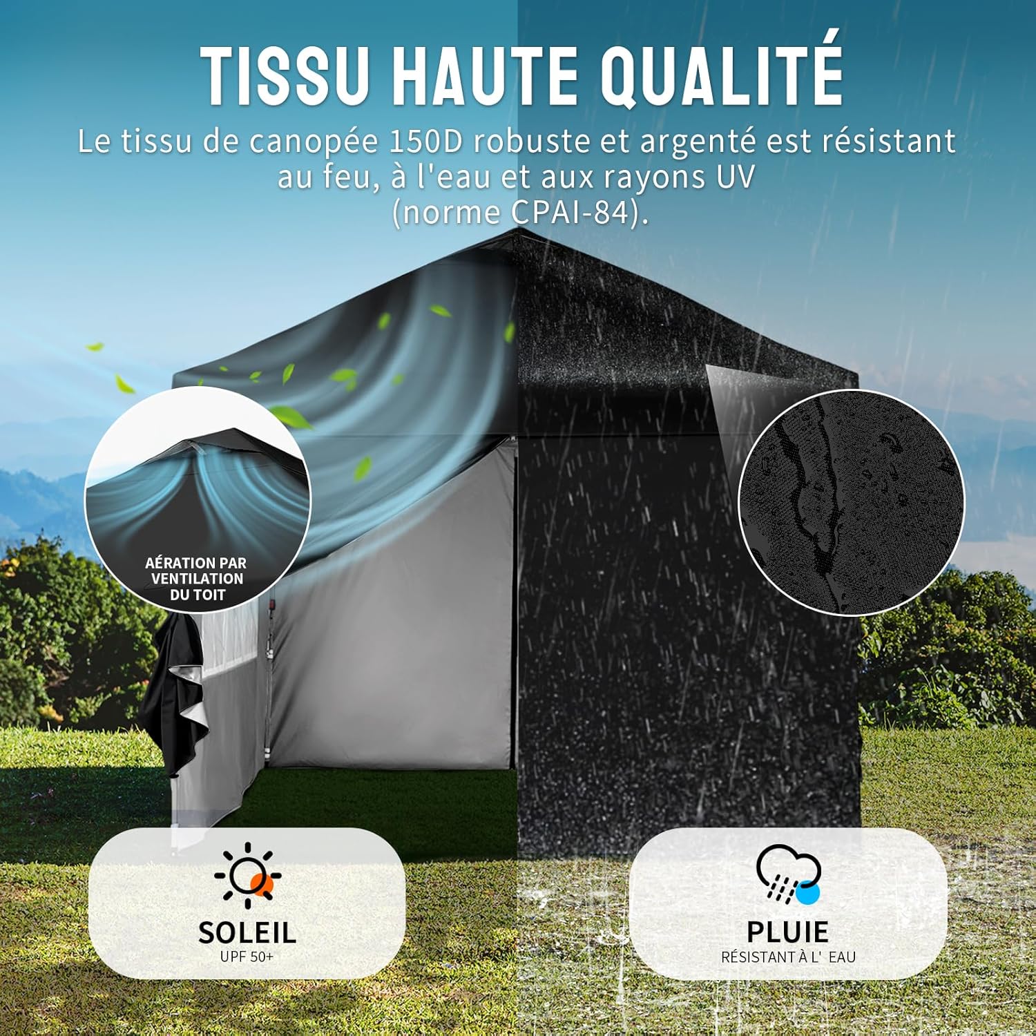 jardinito - Tonnelle pliante 3x3m imperméable, P/Pop-Up, 4 parois amovibles, Sac, UPF 50+ - CN0032