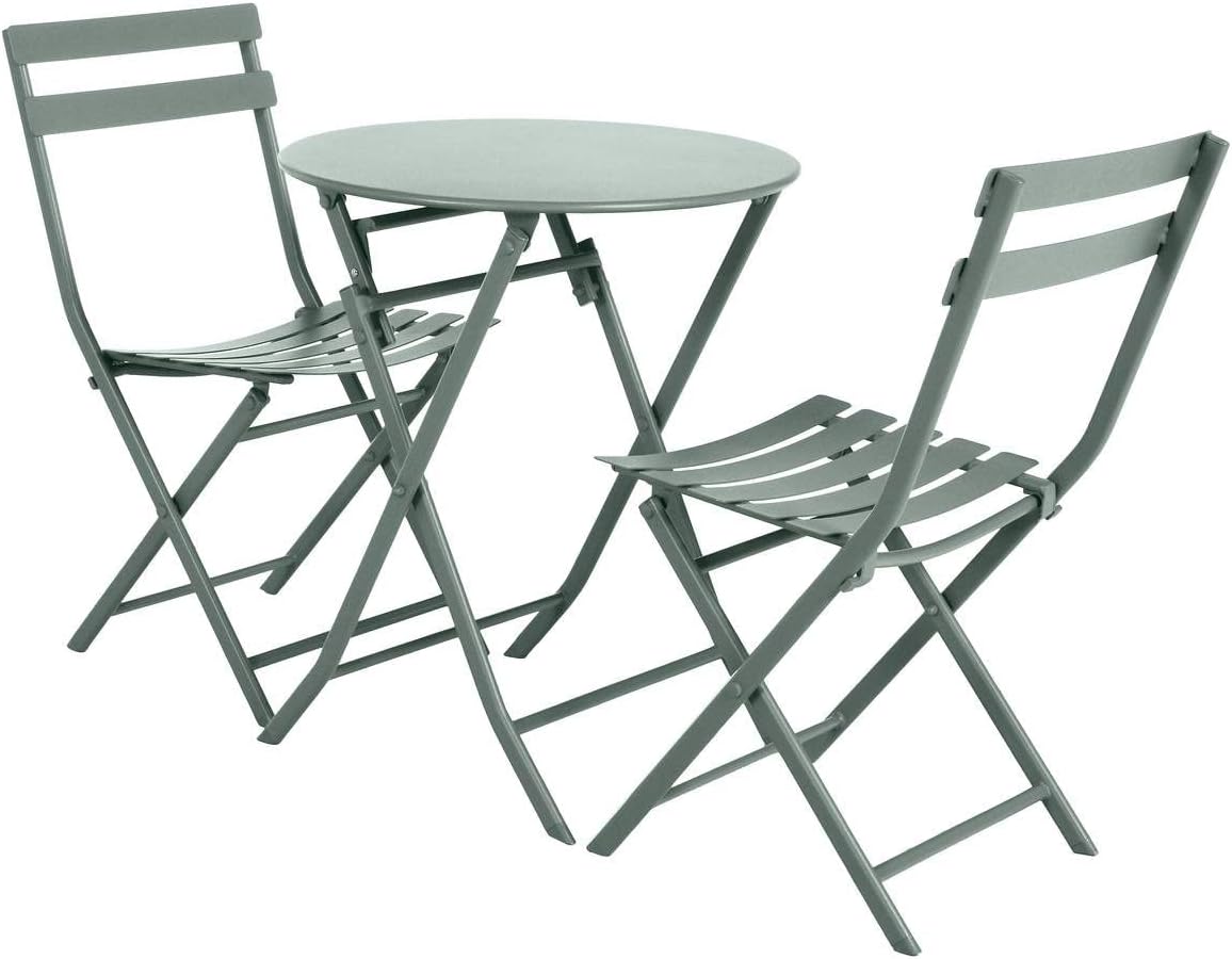 jardinito - Greensboro - Ø60 cm - Table de jardin pliante acier vert 2 places