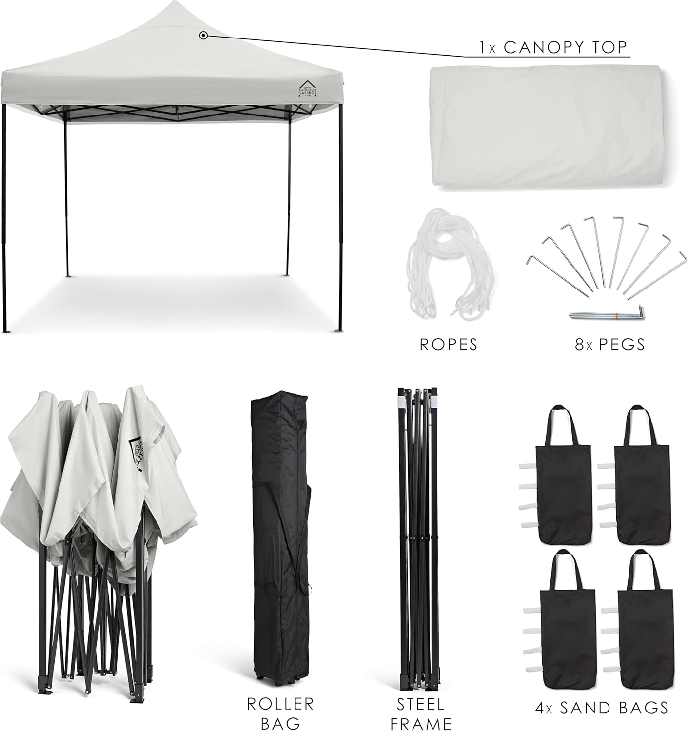 jardinito - Pop-up tonnelle série 3x3m - blanche, 100% imperméable