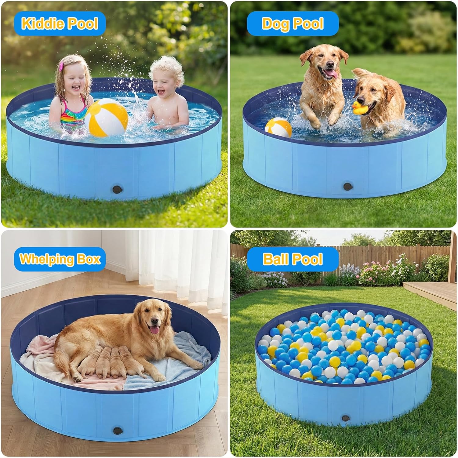 Piscine Chien Pliable, Piscine pour Chien 120x30cm en PVC, Piscine Enfant Stable et Antidérapant, Piscine Portable pour Grand Chien et Animaux de Compagnie Bleu