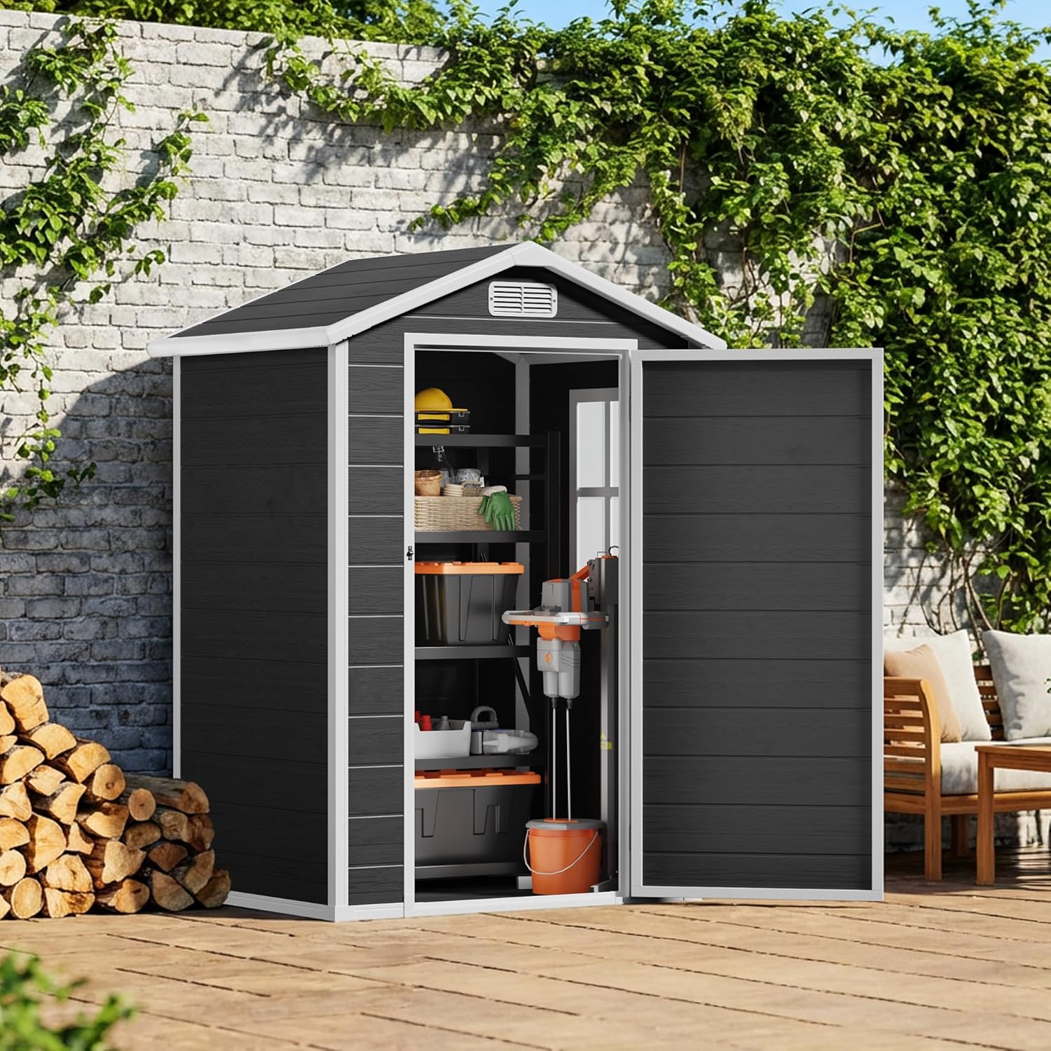 Abri de jardin résine - 122x92x187 cm - fenêtre, aération, verrouillable