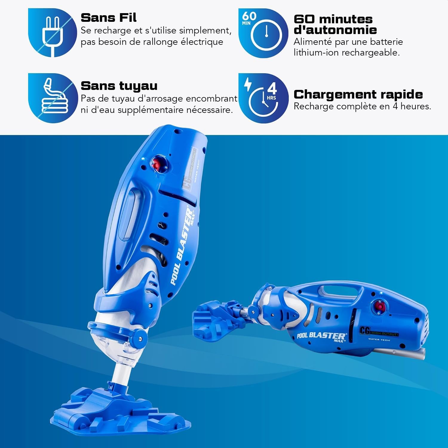 Water Tech - jardinito Max Li - aspirateur piscine sans fil, puissance accrue, moteur P30, spa, CG