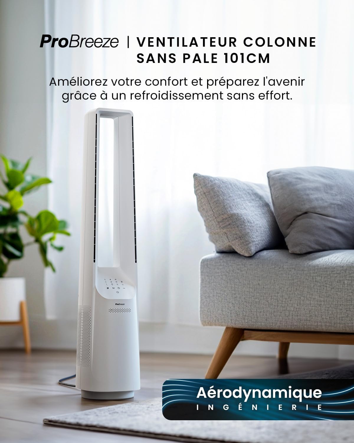 jardinito - Ventilateur colonne, 101 cm - 6 vitesses, oscillation 60°, silencieux