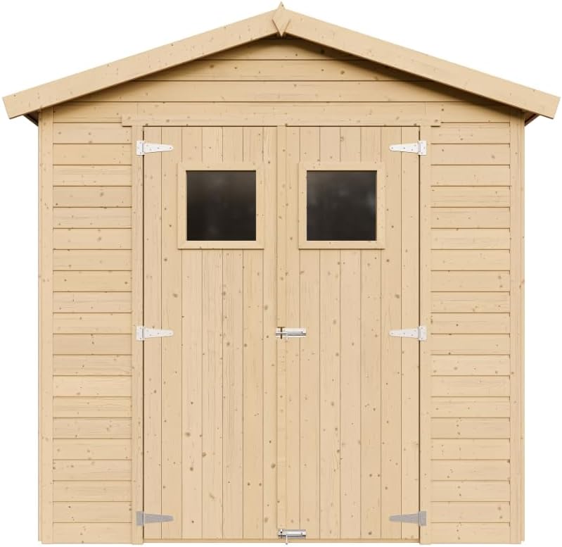 Abri de Jardin en Bois Naturel - Stockage extérieur avec fenêtres H228x222x233 cm/4,2 m² Hangar en Bois Naturel - Atelier Rangement Outils et vélos- jardinito M351