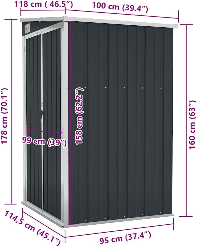 jardinito Remise de Jardin Murale Anthracite 118x100x178 cm Acier,Structures extérieures, Cabanes & abris de Jardin,316219