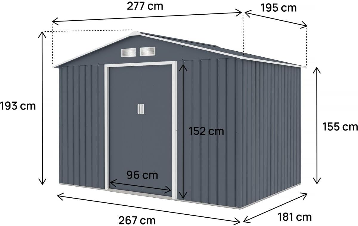 Abri de Jardin métal Vegas II - 5,29 m2 - Gris
