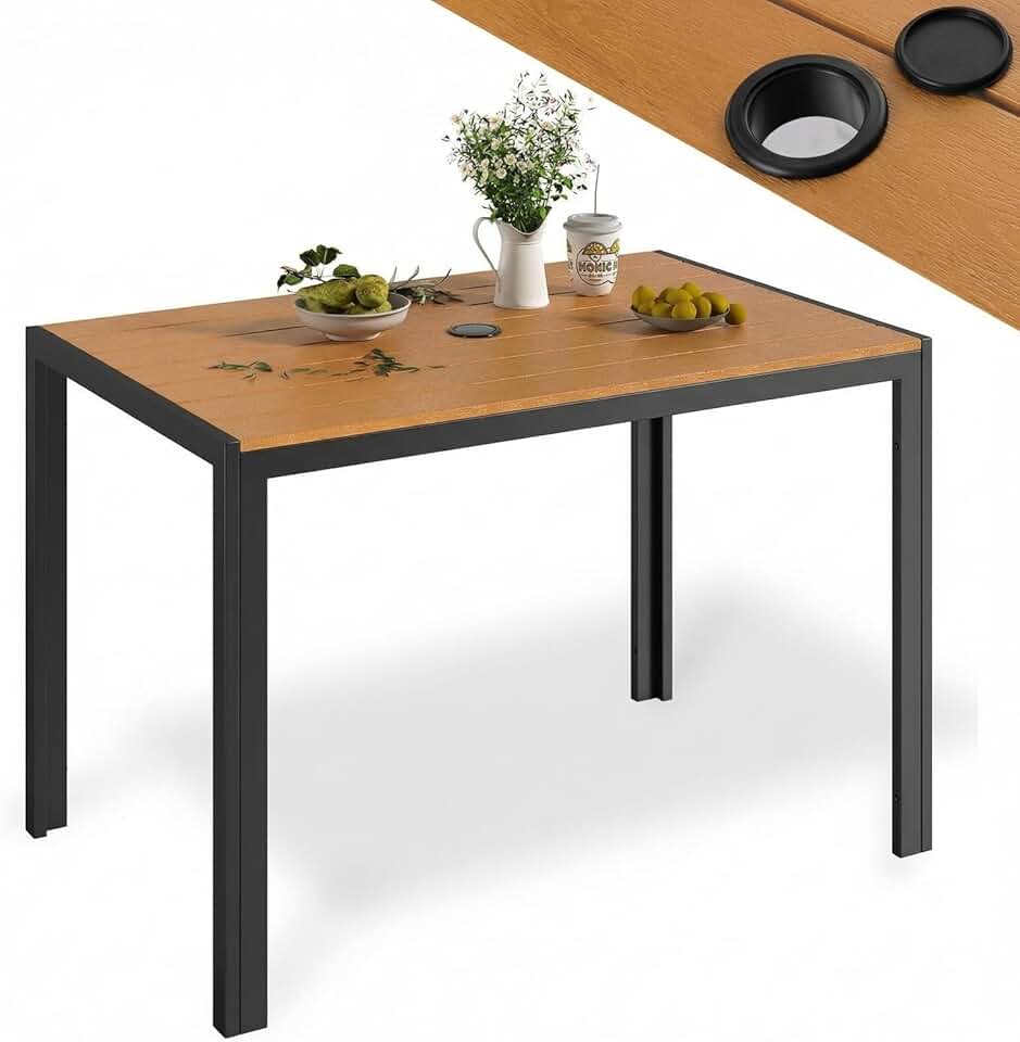jardinito - Table de jardin 110x70cm - WPC, aluminium, trou parasol, brun teck