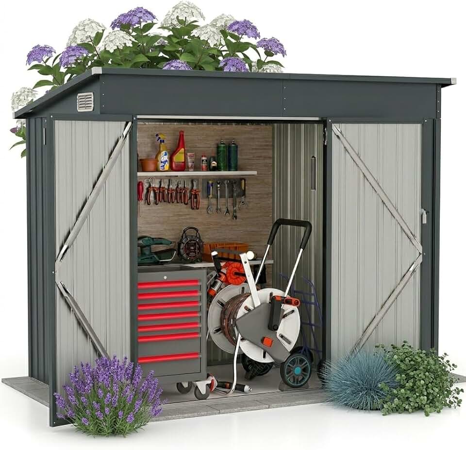 jardinito - abri de jardin métal - 238x119x187cm - porte, aérations, toit pente, gris