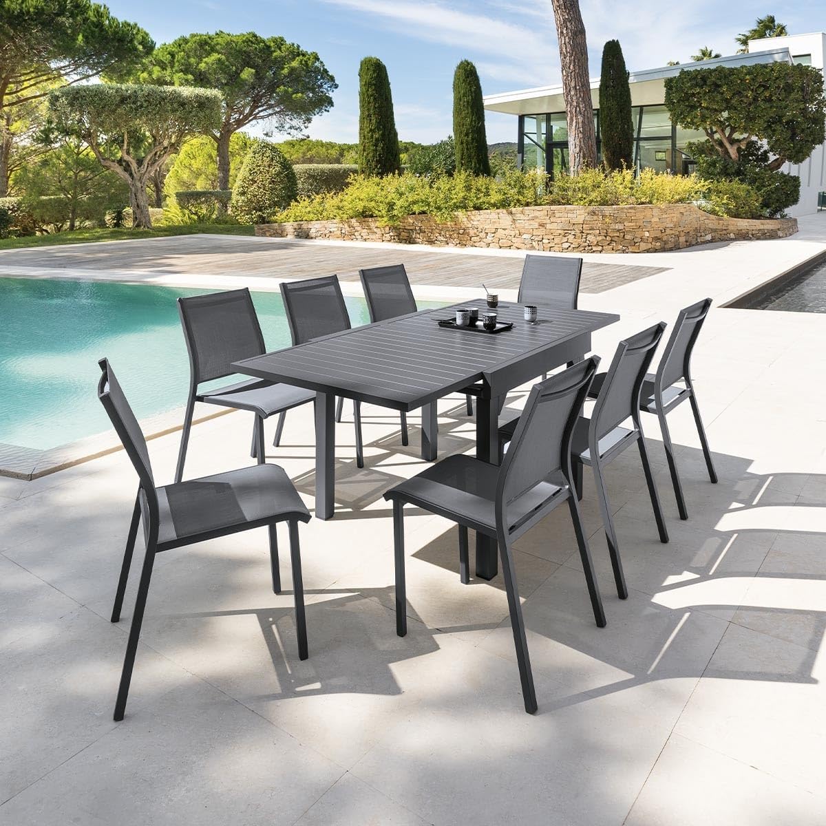 jardinito - Piazza extensible - 180/240x90 cm - alu gris, 8 places