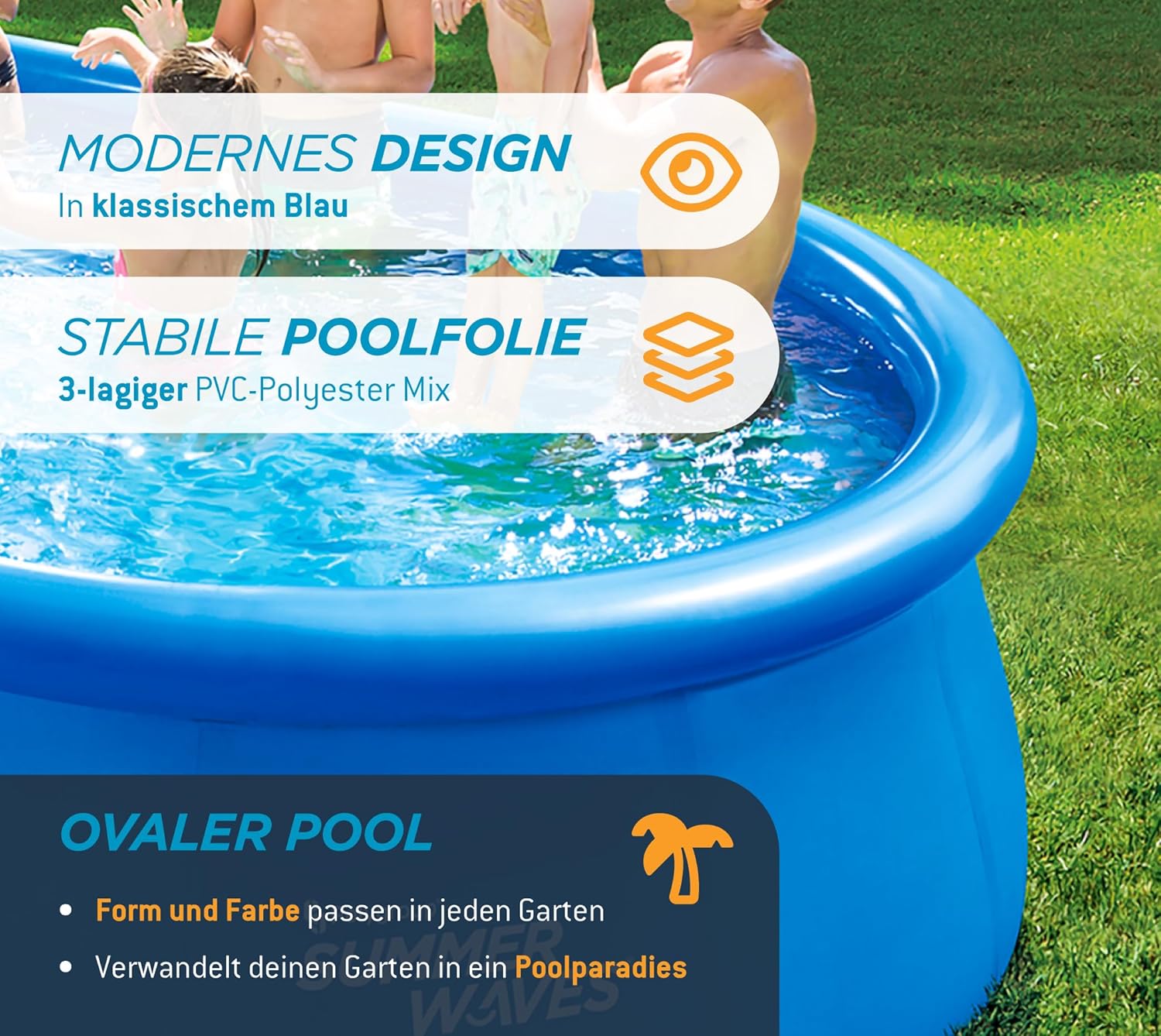 jardinito Quick Up Kit complet de piscine - Ovale - 457 x 305 x 107 cm - Bleu - Piscine hors-sol et piscine avec pompe à filtre, échelle, tapis de sol et bâche