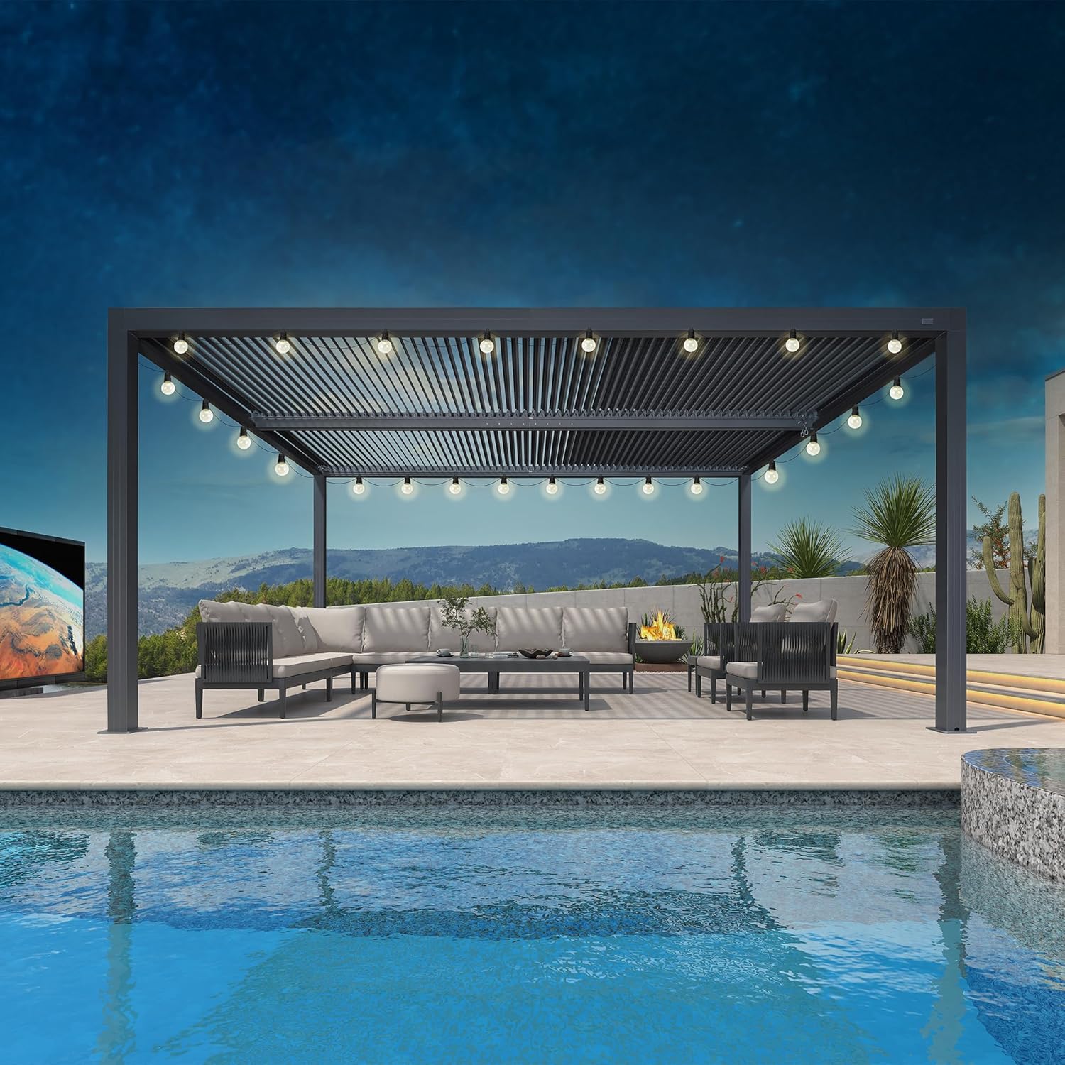 jardinito - Pergola bioclimatique - 4,8x3m - alu, lames orientables, éclairage, 14,4m²