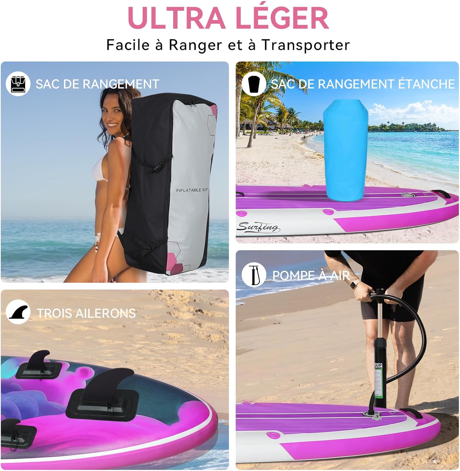 jardinito - Paddle gonflable 320/335 cm - 2 places, siège kayak, pagaie, pompe, 150 kg