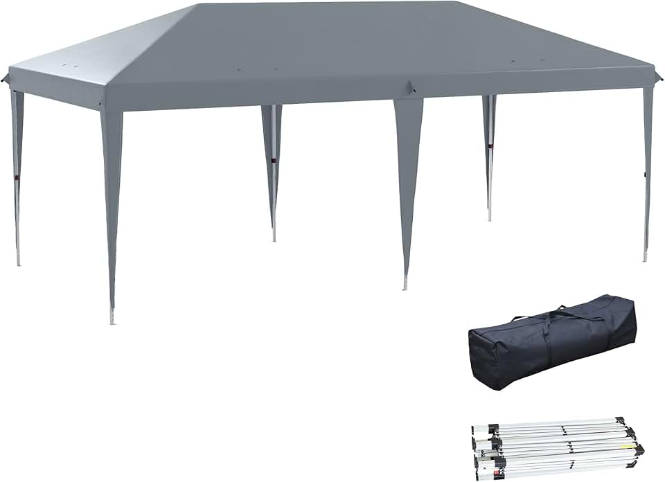 jardinito Tonnelle Pliante 3x6m tonnelle de Jardin extérieur Barnum de Jardin Pop-up Pliant Sac Inclus Acier époxy Oxford Haute densité Gris Clair