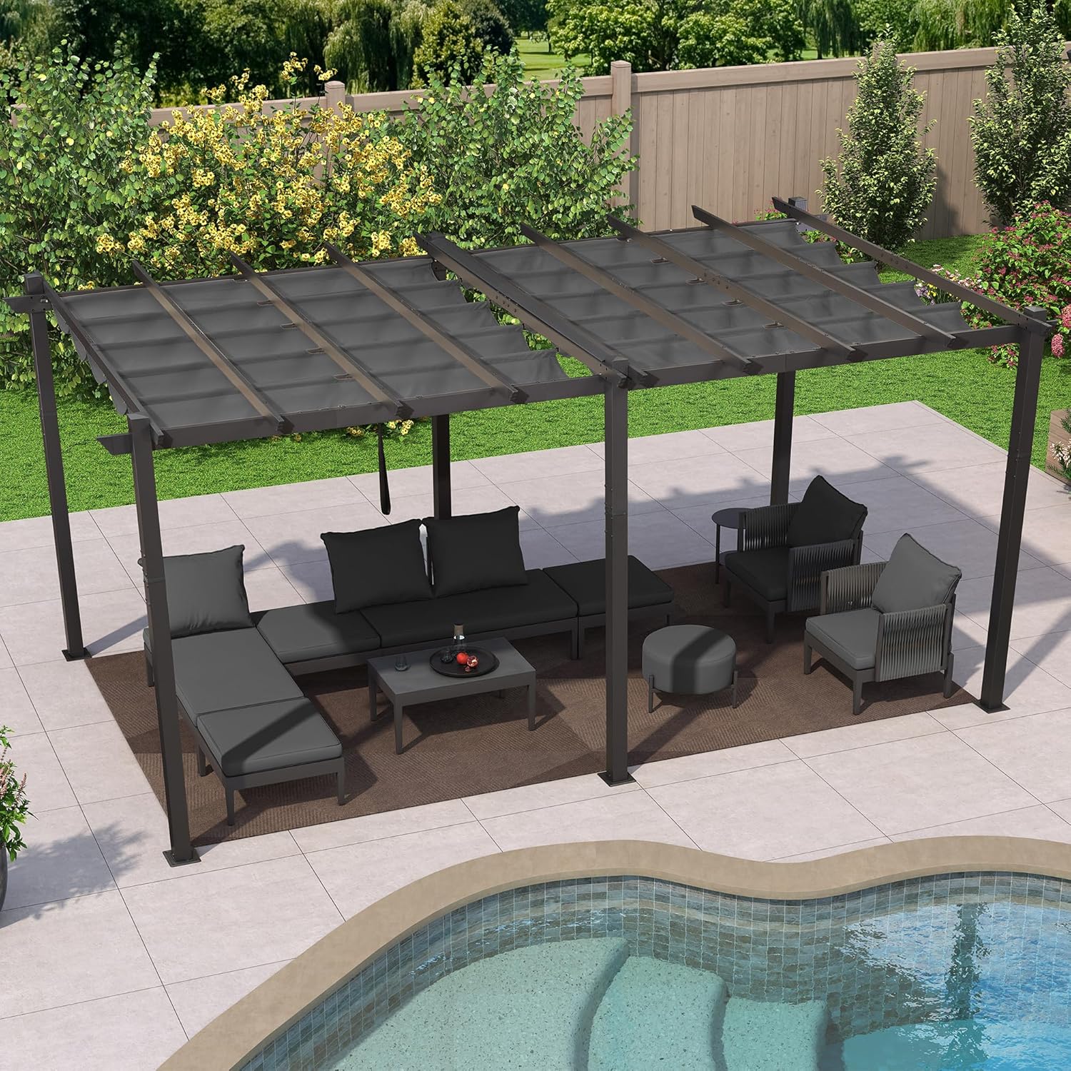 jardinito - pergola aluminium - 5,5x3 m - toit coulissant, tissu teint