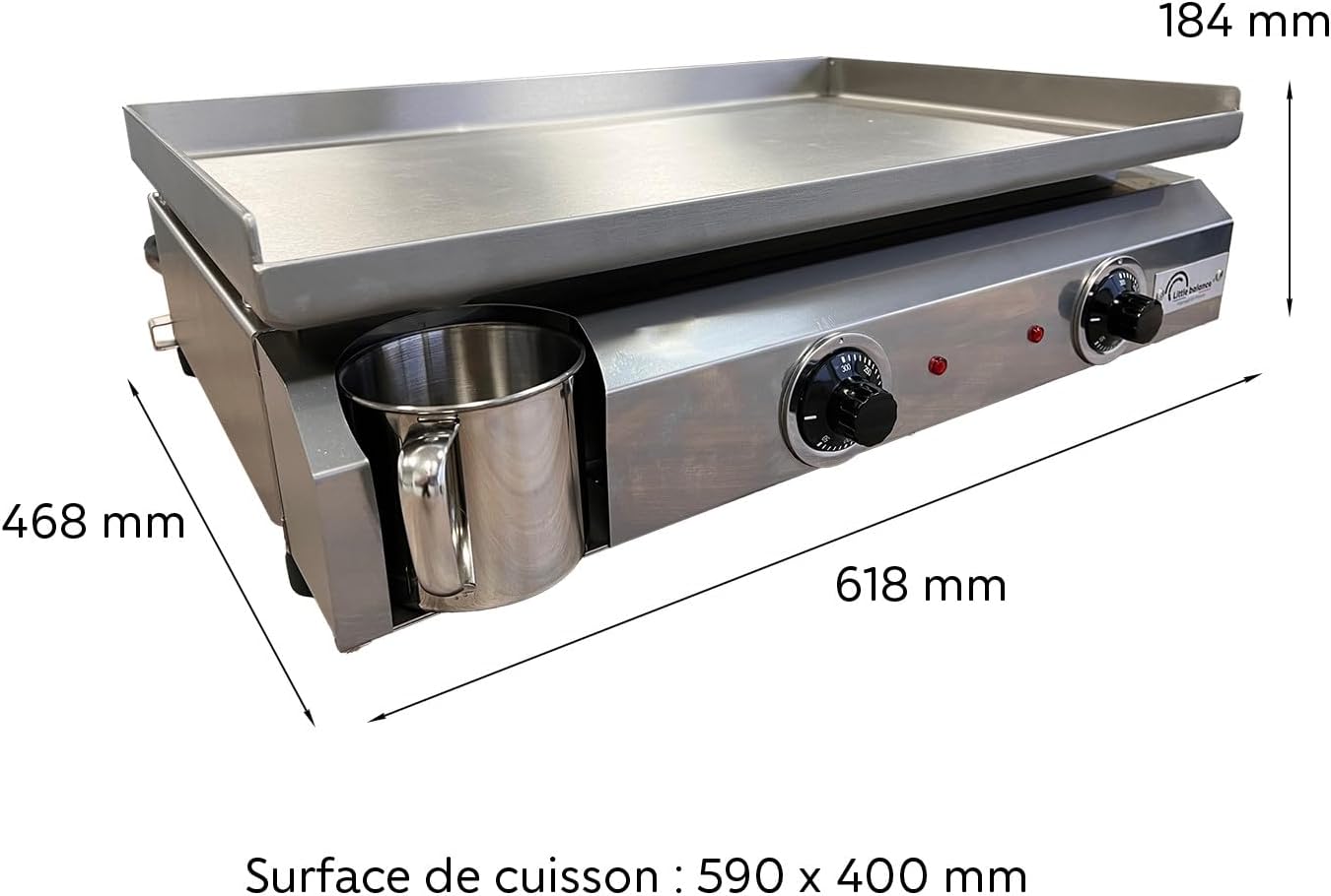 jardinito - Plancha électrique 2 zones inox 3000W, 60x40cm - 8679