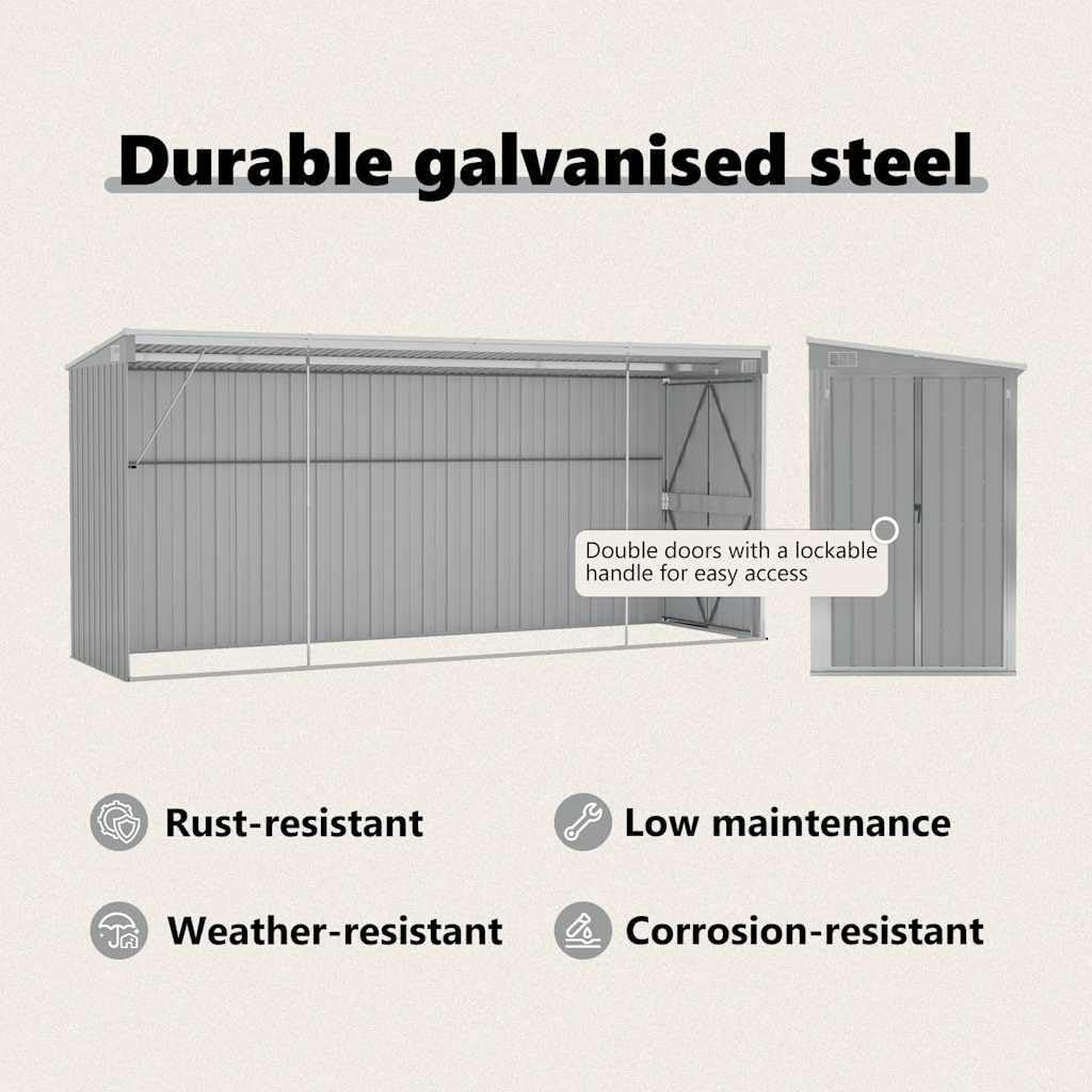 jardinito Abri de Jardin Mural Gris 118x382x178 cm Acier galvanisé,Structures extérieures, Cabanes & abris de Jardin,316230