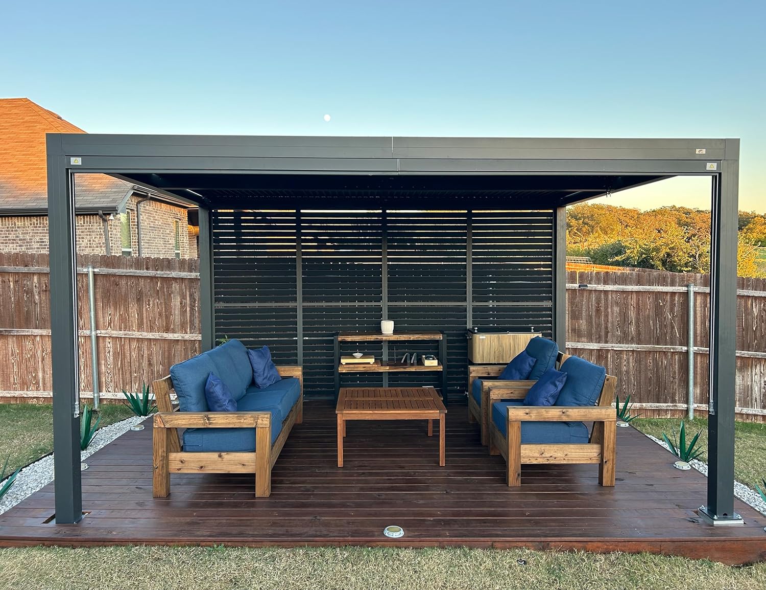 jardinito - pergola bioclimatique - 4,24x3,3m - alu, persienne fixes, gris