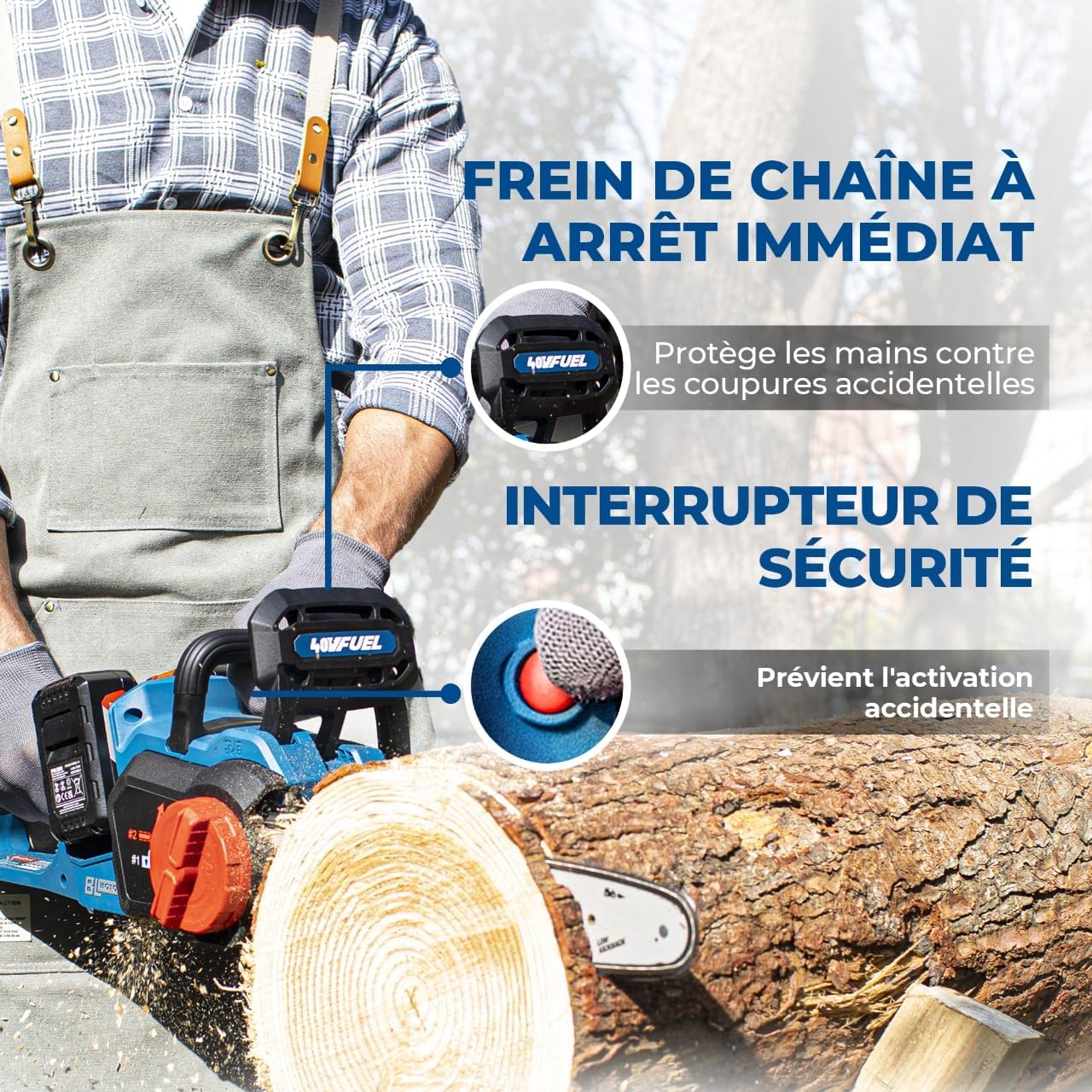 jardinito - Tronçonneuse sans fil 40V - 38 cm - Moteur brushless, 2 batteries 4 Ah