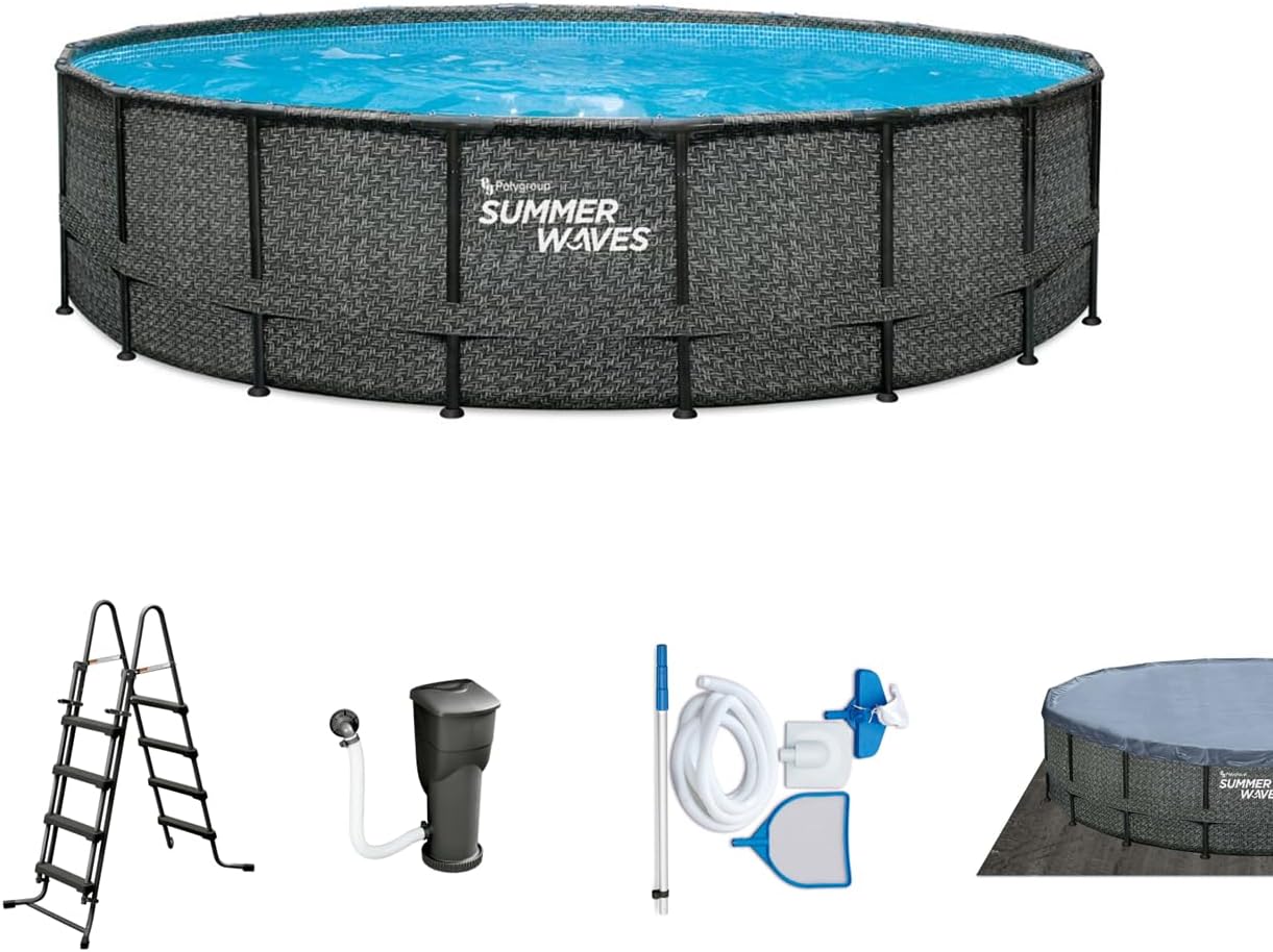jardinito - Elite Frame rotin gris - Ø488x122 cm - Piscine hors-sol