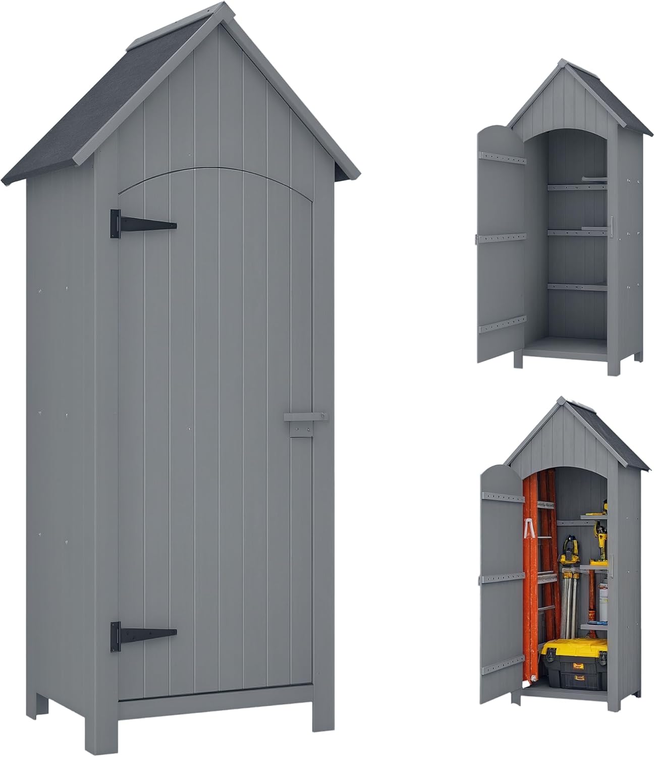 jardinito Abri de Jardin en Bois cabane de Jardin Exterieur Armoire de Jardin avec Toit bitumé 3 étagères Porte avec loquet Rangement et Stockage extérieurs pour terrasse 77,5 x 54,2 x 179,5 cm Gris