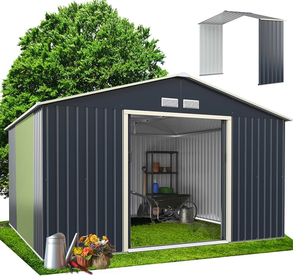 jardinito - abri de jardin métal - 340x319x210cm - 10m², porte coulissante, abri extension, résistant intempéries