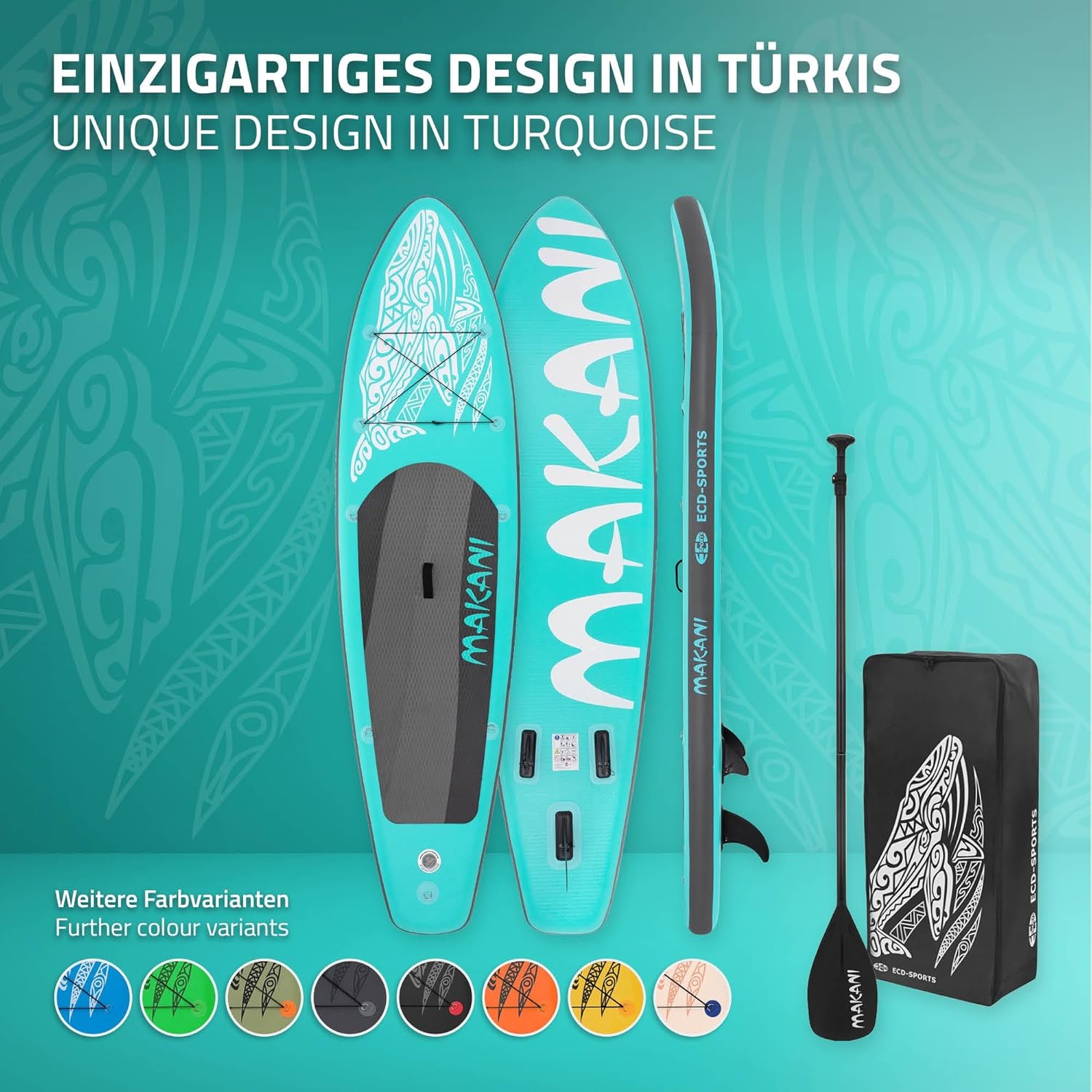 jardinito - Stand Up Paddle Board - 305/308/320/380 cm - PVC, jusqu’à 150 kg, 10/15 cm, sac, pompe