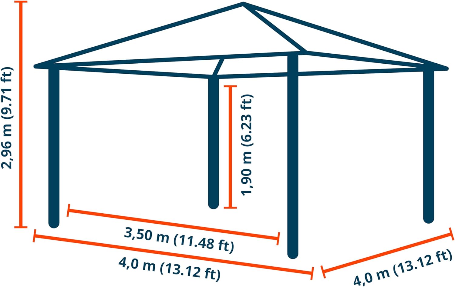 Pavillon de Jardin - ALU Premium - 4x4 m - bâche 220g/m² imperméable, 4 côtés, Champagne