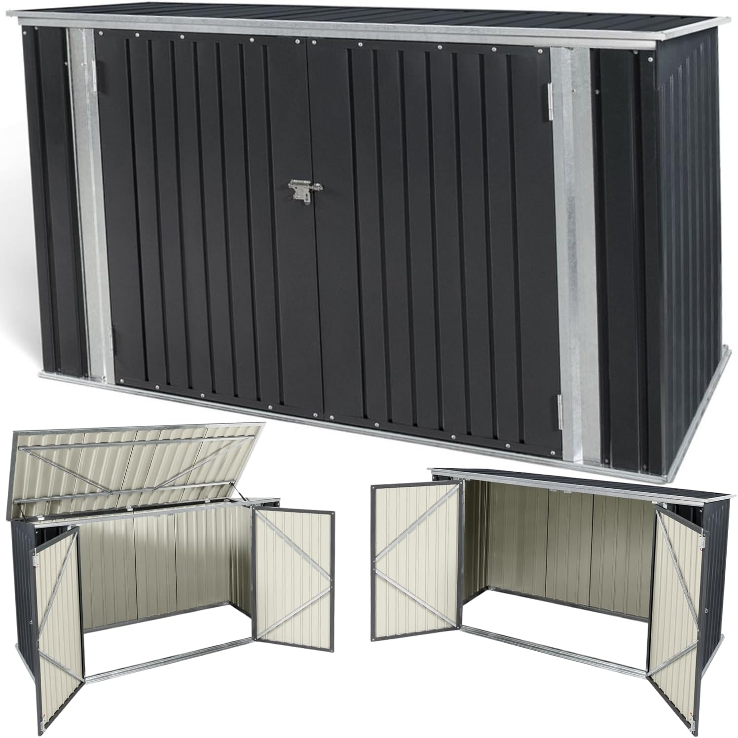 jardinito - Abri de jardin métal 210x105x130cm - toit ouvrant, double porte, rangement vélos